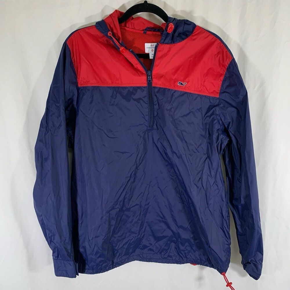 Vineyard Vines x Target Jacket Men's Medium Red Blue 1/4 Zip Hood Wind